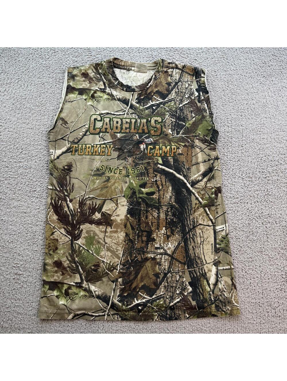 Cabela's Turkey Camp Realtree Camouflage Sleeveless Hunting Tank Top Mens L